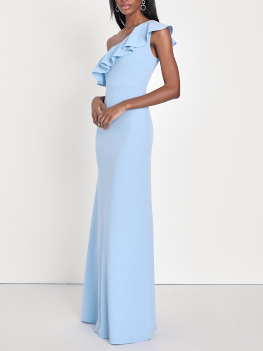 Lulus Last Forever Powder Blue One-shoulder Ruffle Maxi Dress - Size XL